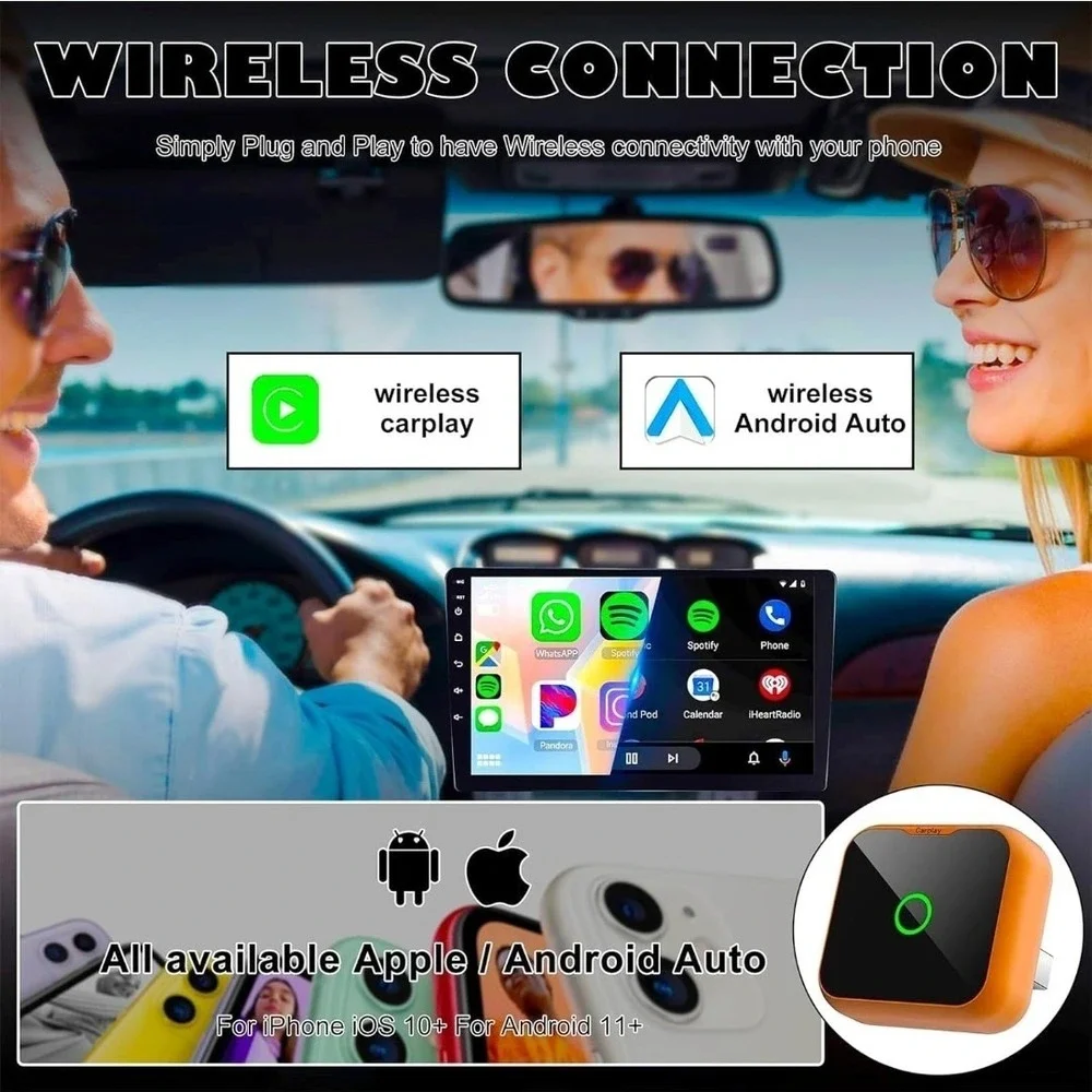 2-in-1 Wireless CarPlay Android Auto‎ Adapter, Plug & Play Wired to Wireless...